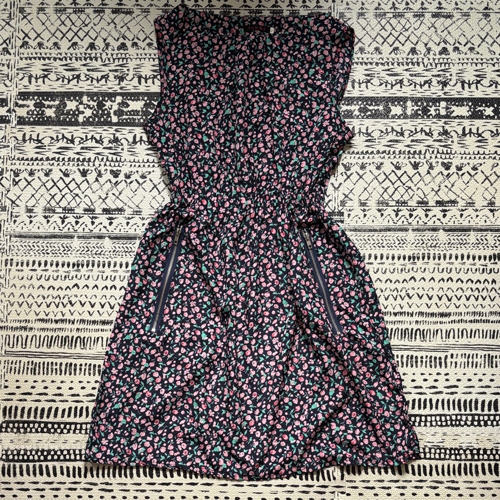 Floral Sleeveless Dress - navy, pink, and green